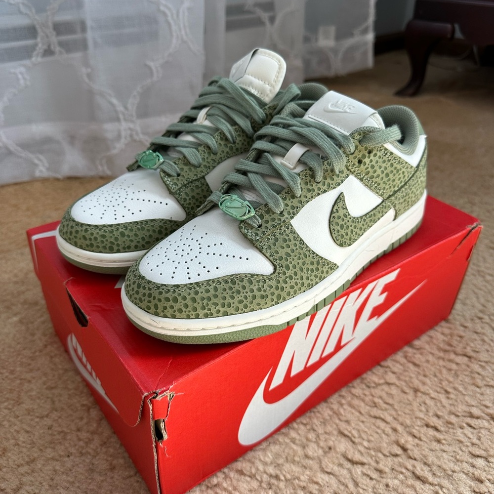 Nike Womens “Safari Oil Green” and White Sneakers